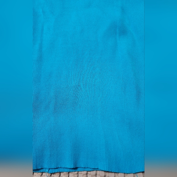 ZARA Ribbed Knit High-waist Midi Skirt w/ Elastic Waistband BackVent.Aqua Blue.M - Picture 12 of 16